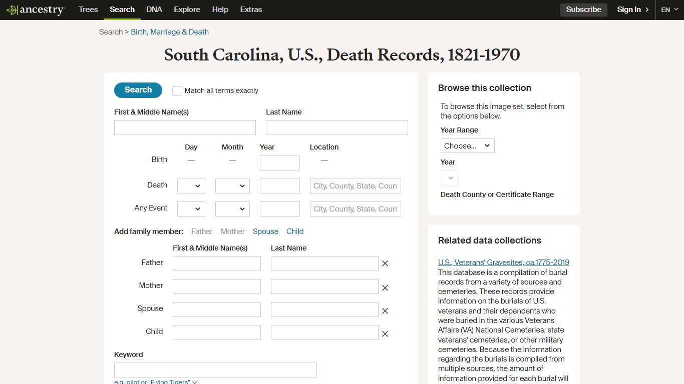 South Carolina, U.S., Death Records, 1821-1969 - Ancestry